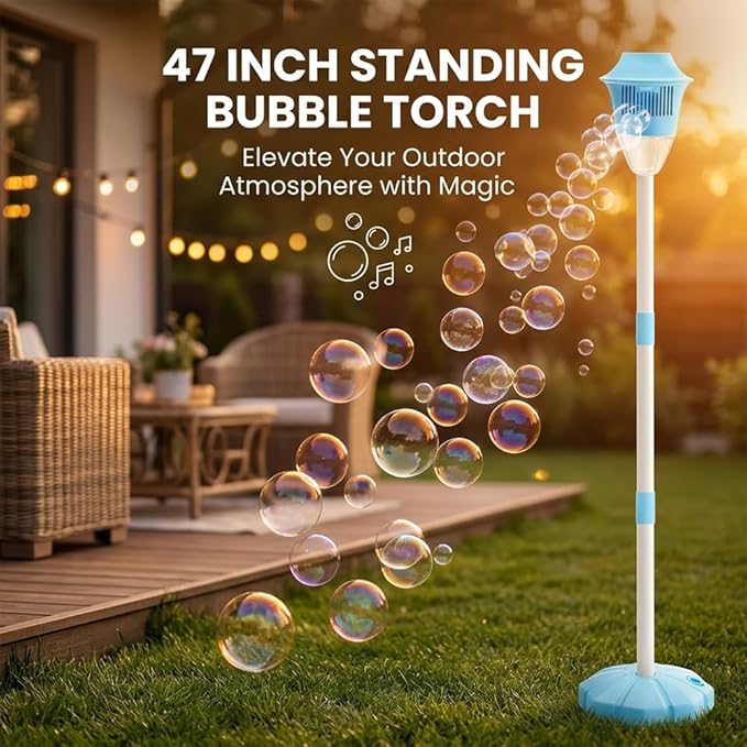 Street Lamp Bubble Tower with Lights, Rechargeable Standing Bubble Maker, Adjustable Height Street Light for Outdoor Garden, Patio, Wedding, Party and Event Decor (Blue 1PACK)