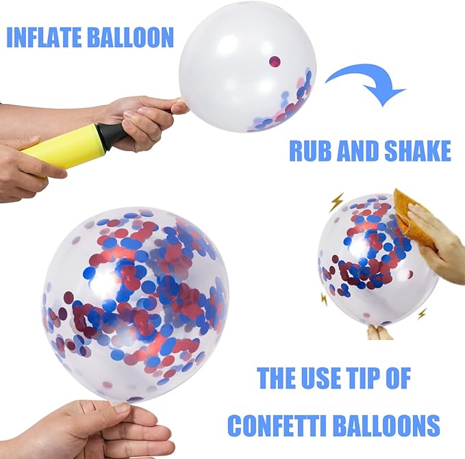 62Pcs Red White and Blue Balloons Kit - 12 Inches Red White Blue Confetti Party Balloons for 4th of July Independence Memorial Day Patriotic Party Decorations
