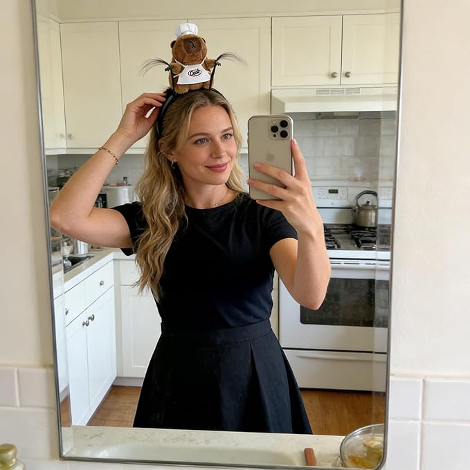 UQJE Adult Capybara Headband Funny Stuffed Capybara Hairband Cute Plush Hairpin Headwear Accessories