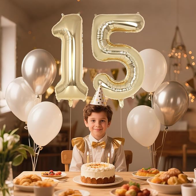 Champagne Gold Large Number 15 Balloon, 40 Inch Light Gold Foil Helium Number Balloons, Giant Mylar Number 15 Balloons for 15 Years Old Birthday Party Anniversary Decorations (Champagne Gold 15)