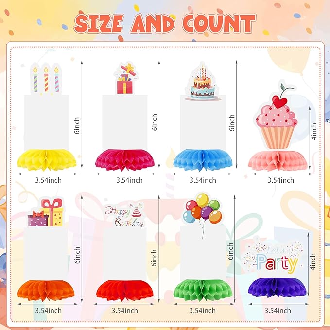 Spiareal Birthday Photo Centerpieces for Tables Honeycomb Rainbow Desk Decorations Colorful Happy Birthday Party Supplies Picture Display for Party Favor Baby Shower Table Decoration