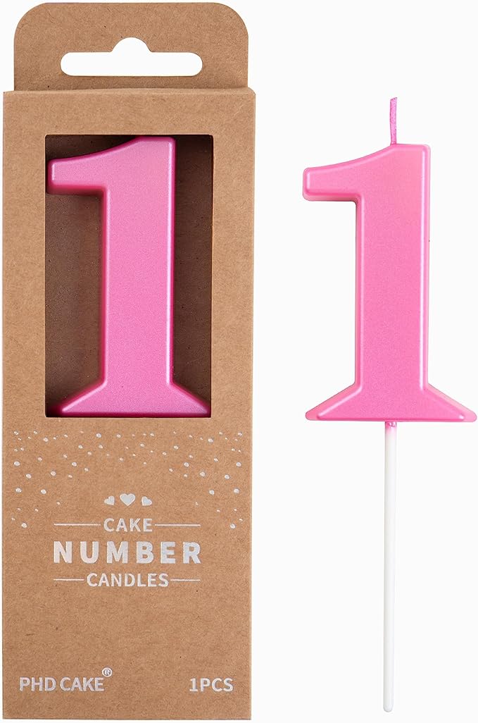 PHD CAKE 2.76 Inch Modern Pink 1 Number Birthday Candles, Pink Number Candles, Cake Number Candles, Party Celebration