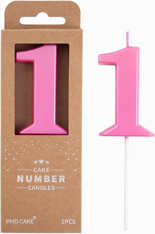 PHD CAKE 2.76 Inch Modern Pink 1 Number Birthday Candles, Pink Number Candles, Cake Number Candles, Party Celebration