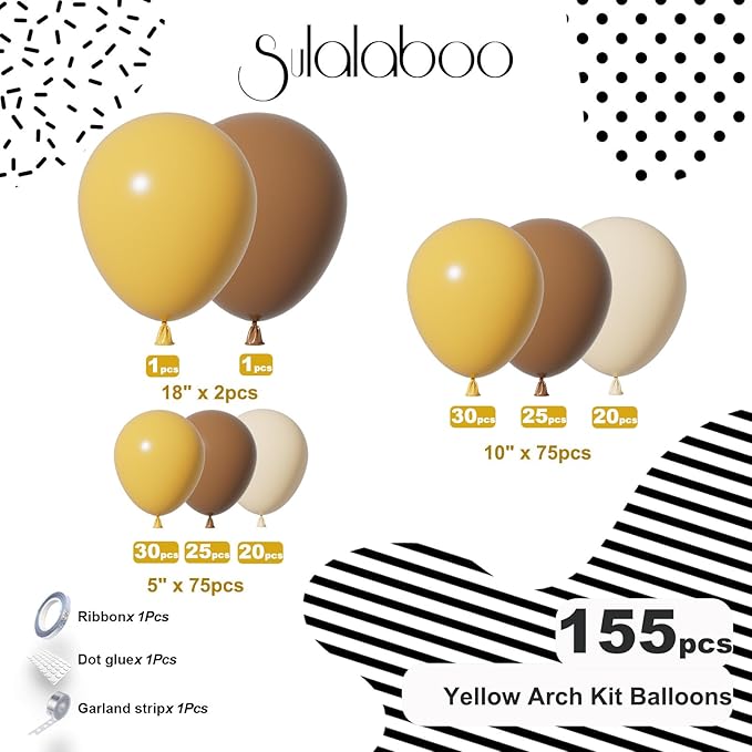 Mustard Yellow Balloons Arch Kit 155Pcs Different Sizes of 18 10 5 Inch Mustard Yellow Sand White Brown Latex Balloon Garland for Birthday Anniversary Sunflower Bee Party Decorations