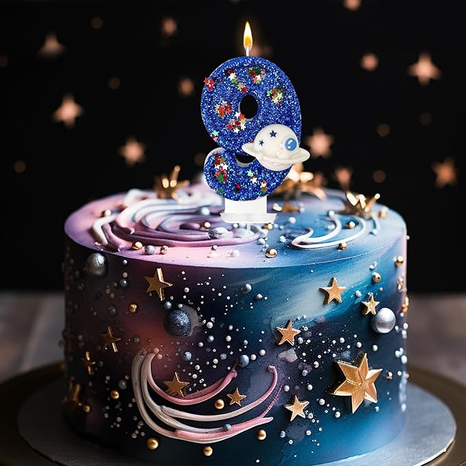 HXOUSE Spaceship Number 9 Birthday Candles - Outer Space Universe Birthday Candles for Cake, 9 Candle Topper for Anniversary Celebrations, Astronaut Rocket Party Decorations for Boys