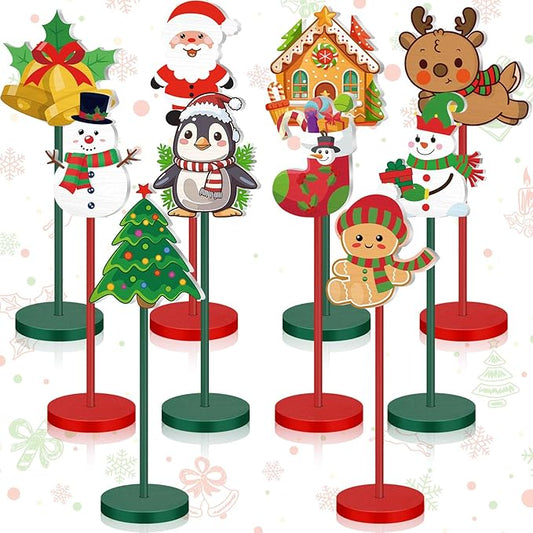 Geelin 10 Pcs Christmas Table Decoration Wooden Christmass Centerpieces for Tables Kids Christmas Table Centerpiece Santa Claus Gingerbread Tabletop Gift for Xmas Holiday Winter Desk Party Decor