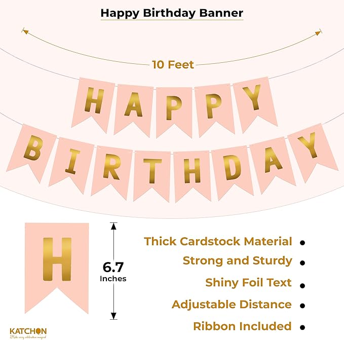 KatchOn, Pink Birthday Decorations Set – Pack of 42 | Happy Birthday Banner and Lip Decor For Happy Birthday Decorations Women, Girls, Her | Pink Party Decorations | Birthday Backdrop | Birthday Sign