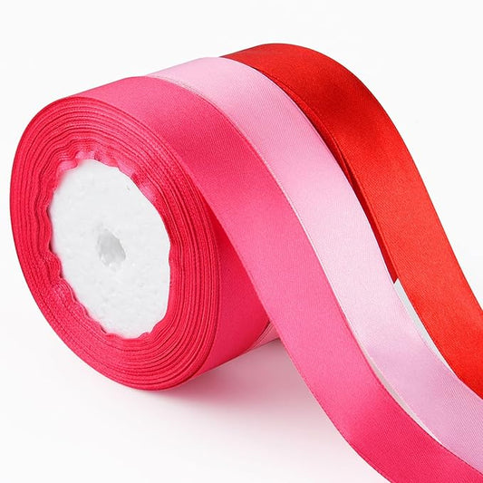 ASTARON Satin Ribbon for Crafts - 1 Inch, Red Pink Solid Color Ribbon Fabric for Gift Wrapping, Bouquets, DIY Hair Bows, Valentine's Decorations