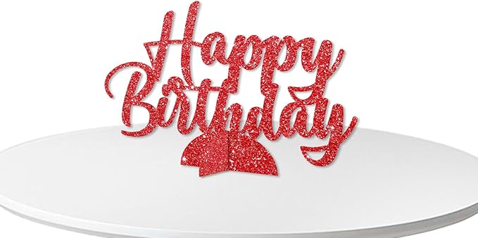 Happy Birthday Table Centerpiece, Red Glitter Birthday Party Paper Free Standing for Women Men, HBD Script Table Centerpiece for Bday Party Supplies