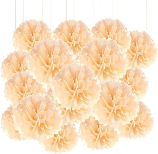 Qimoo 20pcs Peach Paper Pom Poms Decorations, DIY Decorative Tissue Paper Pom-poms Flowers Ball for Party Wedding Outdoor Decoration
