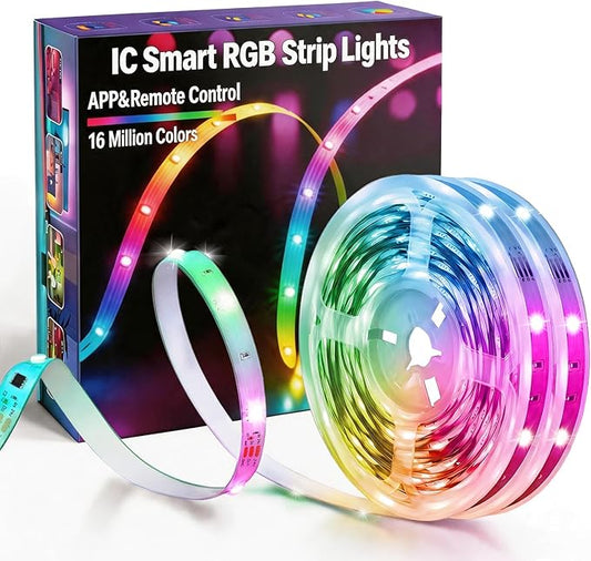 MFWW 100FT Strip Lights, Smart IC RGB LED Lights Multiple Colors on One Line, App+Remote Control, Timing, Multimodal, Music Sync, Color Changing Lights for Bedroom, Party Home Decor