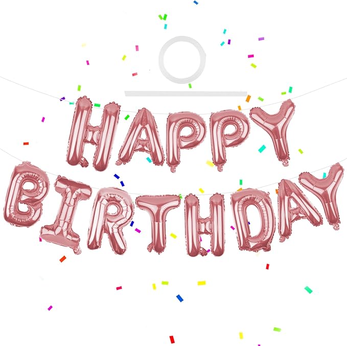 Happy Birthday Balloons Banner Rose Gold 16 Inch Mylar Foil Letters | Inflatable Party Decor and Event Decorations for Kids and Adults | Reusable, Ecofriendly Fun