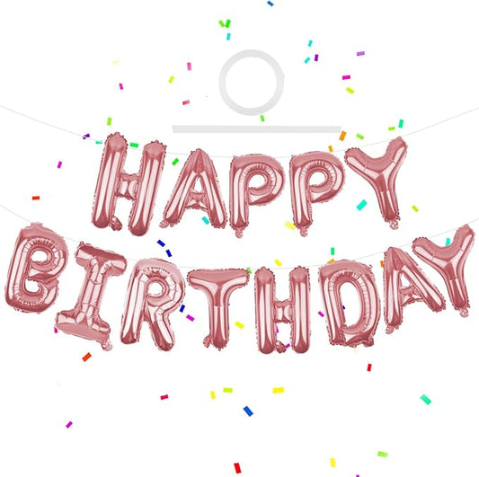 Happy Birthday Balloons Banner Rose Gold 16 Inch Mylar Foil Letters | Inflatable Party Decor and Event Decorations for Kids and Adults | Reusable, Ecofriendly Fun