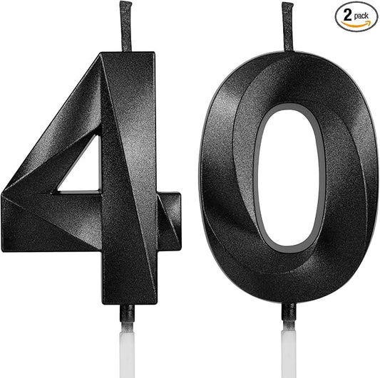 Number 40 Birthday Candles, 1.96 Inch Happy Birthday Cake Candles Cupcakes Topper Decoration for Birthday Party Wedding Anniversary Celebration Supplies (Black)