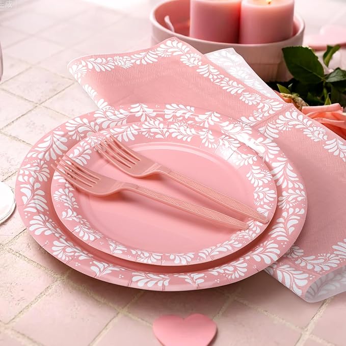 AmazingSpark 122 Pcs Light Pink Cielito Lindo Party Decoration Platos De Barro Mexicanos Fiesta Paper Plates Mexican Napkins Forks Tableware Set for Baby Shower Birthday Wedding Supplies, Serve 24