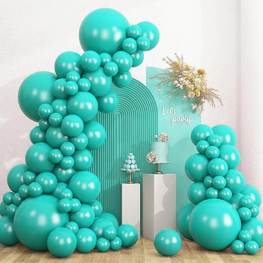 RUBFAC 135pcs Teal Blue Balloons Different Sizes 18 12 10 5 Inch Turquoise Teal Latex Balloon Garland Arch for Birthday Wedding Engagements Anniversary Baby Shower Party Decoration
