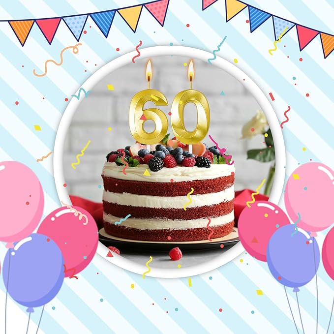60th Birthday Candles for Cake,Birthday Decorations for Him Her,Number Candles for Cake Toppers Party Anniversary