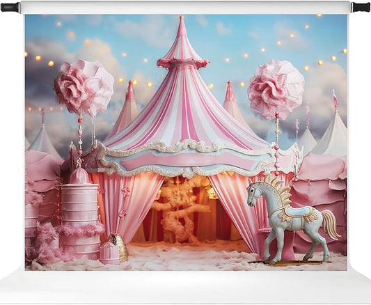 Kate Pink Unicorn Circus Backdrop for Photography Children Kids Cake Smash Photo Background Baby Shower Birthday Party Dessert Table Decor Banner, 10x8ft