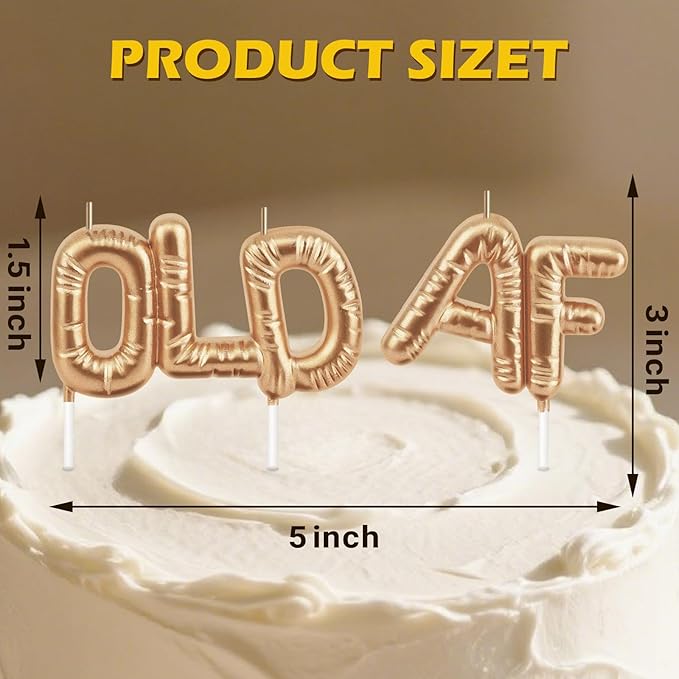 Funny Old AF Birthday Candles for Cake – Humorous Birthday Cake Candles for Milestone Birthdays & Retirement Parties (Rose Gold)