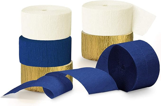 NICROLANDEE Navy Blue Party Decorations - 6 Rolls Navy Blue Gold Ivory Crepe Paper Streamers Tassels Paper for Graduation Party Bridal Shower Wedding Birthday Supplies