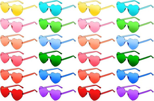 12 Pairs Heart Shaped Sunglasses for Women Colorful Glasses Fun Trendy Transparent Heart Sunglasses Party Favor (Assorted Colors) (Pack of 2)