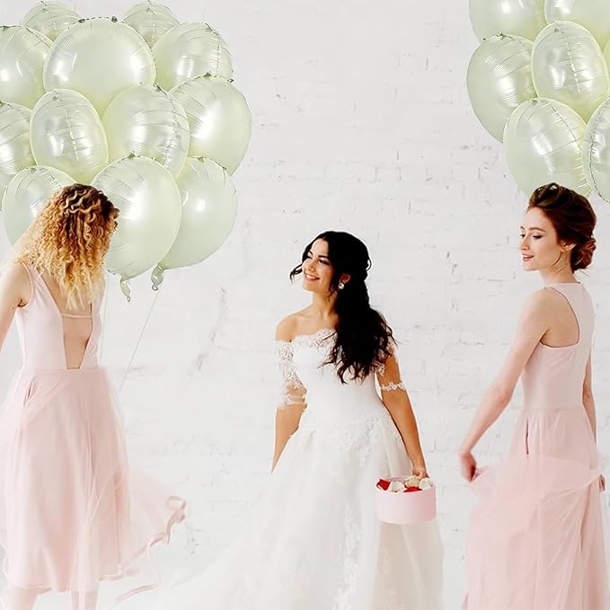 TONIFUL 30Pcs 18 Inch Round Balloons Large Cream White Round Shape Foil Balloons Big Cream White Round Helium Mylar Balloons for Birthday Wedding Baby Shower Anniversary Engagement Party Decor Supp