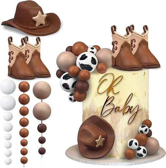 28PCS Cowboy Cake Decorations Cowboy Hat and Boot Cake Toppers Western Cowboy Birthday Baby Shower for Western Theme Party Favors Supplies