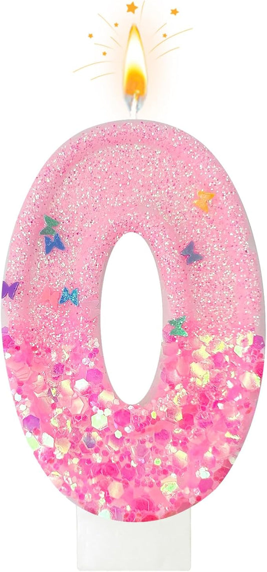 Pink Sequin Birthday Candles, Cake Number Candles, Girls 0th Birthday Decorations, Suitable for Birthday Parties, Anniversary Party Decorations(0)