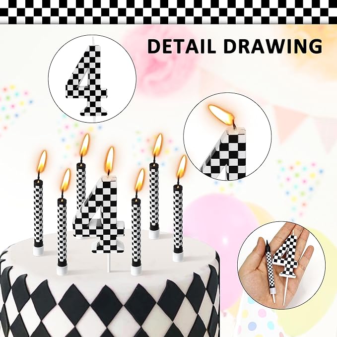 13 Pcs Racing Cars Themed Birthday Candles, Black and White Checkered Birthday Cake Candles, Numeral 1 Candle Wheel Tire for Racing Car Party Decoration Theme Party Supplies (Number 1)
