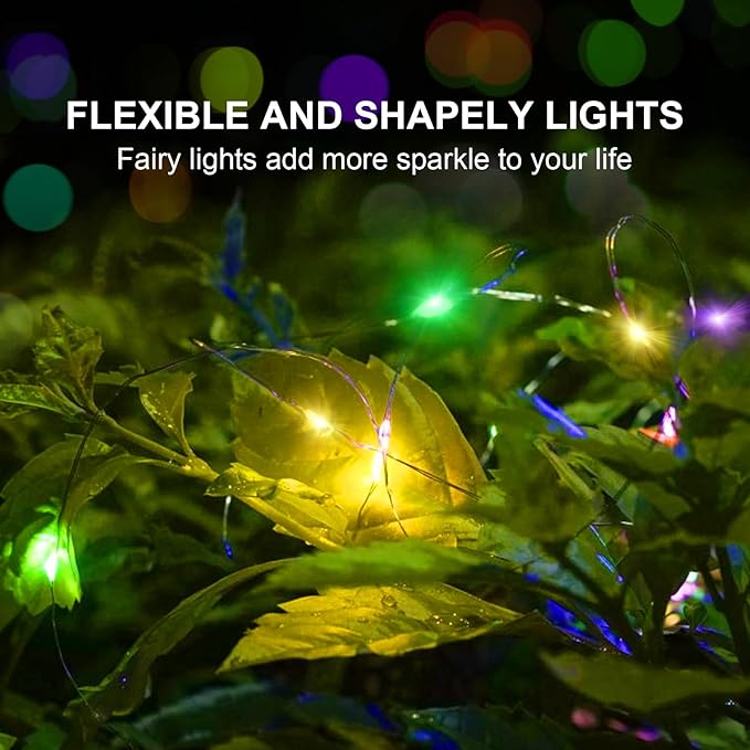 Aogist 50LED Fairy Lights 16ft Dual PowerFlexible Copper Wire Waterproof String Lights for Outdoor Christmas Wedding Bedroom Party Decor (Multicolor, 2 Pack)