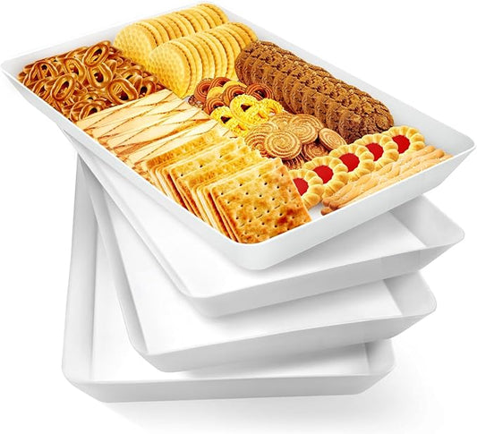 WOWBOX 4 pcs Serving Tray for Party, Grilling Accessories, Serving Platters for Snacks, Fruit, Reusable Plastic Trays for Serving Food and Pantry Organization in Kitchen & for Mothers Day Parties