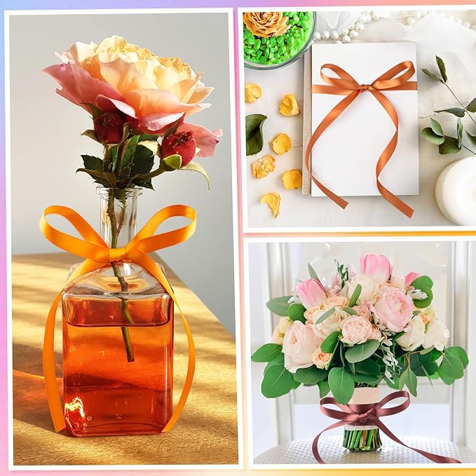Burnt Orange Ribbon 3/8 Inch Wide Terracotta Ribbon Orange Satin Ribbon Assorted Solid Color Double Faced Satin Ribbon for Fall Wedding Flower Bouquet Wrapping Gift Wrapping Hair Bows Crafts