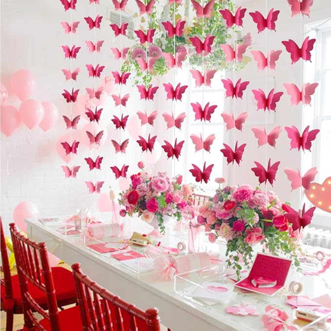 Butterfly Banner Decorative Paper Garland for Wedding Baby Shower Birthday Theme Decor 110 Inches Long Pack of 2 Pieces Pink