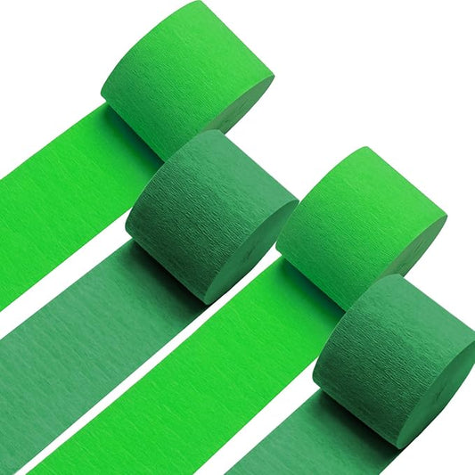 Light Green and Dark Green Crepe Paper Streamers 4 Rolls 328ft, Pack of Party Streamers for Party Decorations, Crepe Paper for Birthday, Wedding, Christmas Party Decorations (1.8 Inch x 82 Ft/Roll)