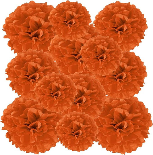 PATIKIL 8" 10" 12" Tissue Paper Pom Poms, 12PCS Pom Poms Paper Flowers Ball Tissue Paper Flowers Assorted Size for Wedding Bridal Shower Birthday Party Backdrop Decoration, Orange Red