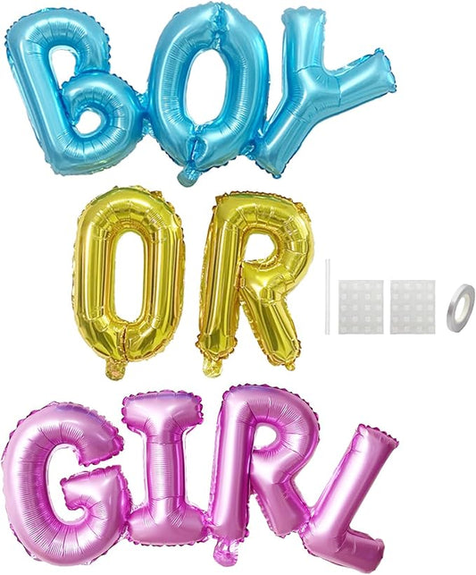 Upgraded Uppercase Block Script BOY OR GIRL Balloons, Gender Reveal Letter Balloon Banner Set, Pink and Blue Foil Mylar GIRL BOY Balloon for Gender Reveal Baby Shower Party Decorations