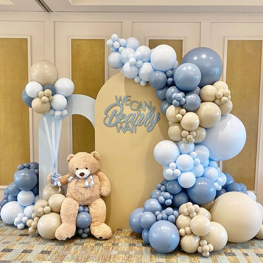 ECEAE 141Pcs Dusty Blue Balloon Arch Garland Kit with Light Blue Sand White Balloons, Perfect for Baby Shower, Birthday, Wedding, and Gender Reveal Decorations in Dirty Blue