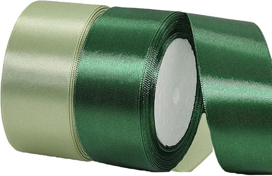 2 Rolls Sage Green Ribbon, 1-1/2 Inch 50 Yards Dusty Sage Dark Green Satin Fabric Ribbon for Wedding Party, Gift Wrapping, Baby Shower, Flower Bouquets, DIY Crafts, Birthday and Christmas Decorations