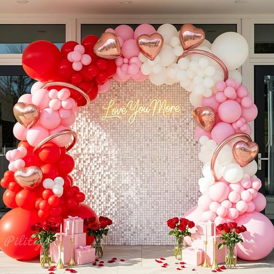 137 Pcs Valentines Day Balloon Arch Kit - Red Pink White Matte Latex & Rose Gold Heart Foil Balloons for Romantic Decorations, Galentines Party, Wedding Anniversary, Mother's Day, Proposal Backdrop