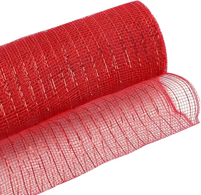 3 Rolls Red Green Deco Mesh Ribbon for Wreath Making Supplies, 10 Inch x 30FT Metallic Foil Burlap Deco Mesh Fabric for Christmas Tree New Year Winter Door Wreath Swags and Decorating