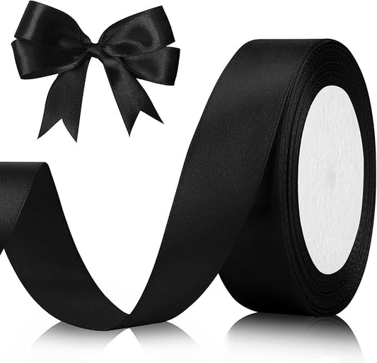 Black Ribbons for Gift Wrapping, Black Satin Ribbon 1 Inch 25 Yards Hair Ribbons for Graduation, Gifts, Christmas Tree, Father'd Day, Party Supplies, Halloween Ribbon