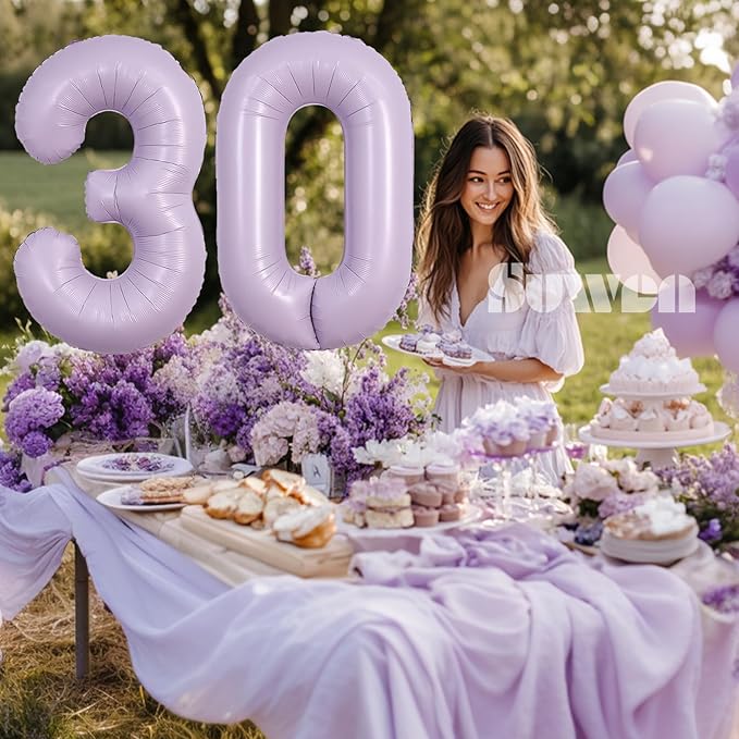 SUWEN 40 Inch Light Purple Large 30 Balloon Number Big Foil Helium Lavender Number Balloons Huge Mylar 0-9 Giant Jumbo Happy 30th Birthday Party Anniversary Decorations