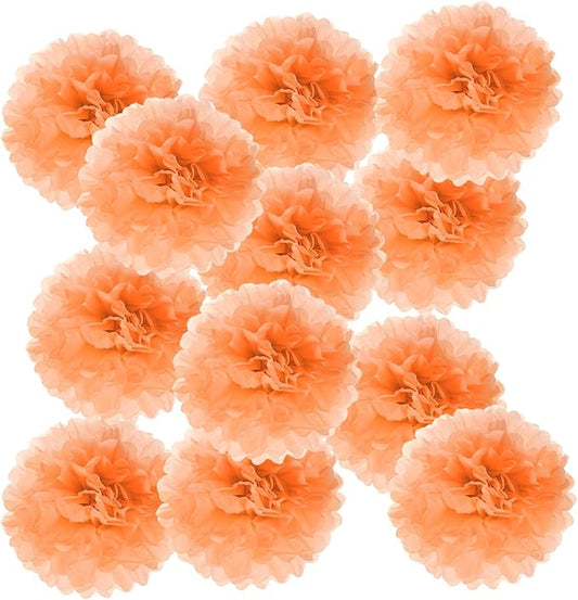 PATIKIL 4inch Tissue Paper Pom Poms, 12PCS Pom Poms Paper Flowers Ball Tissue Paper Flowers for Wedding Bridal Shower Birthday Bachelorette Party Backdrop Decoration, Orange