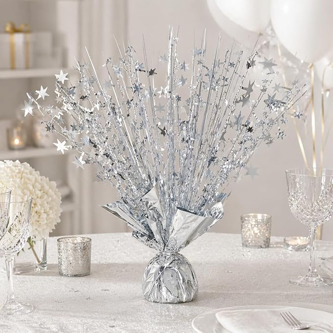 Metallic Foil Spray Centerpiece Stars for Wedding, Birthday, Anniversary, Christmas Table Decor, Holiday Festival Baby Shower Graduation Mantle Party Decorations (silver630)