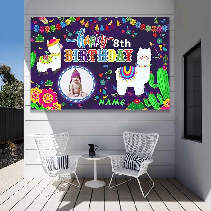 Custom Llama Cactus Happy Birthday Party Decorations Supplies Personalized Mexican Llama Cactus Birthday Backdrop Banner(4x6ft)