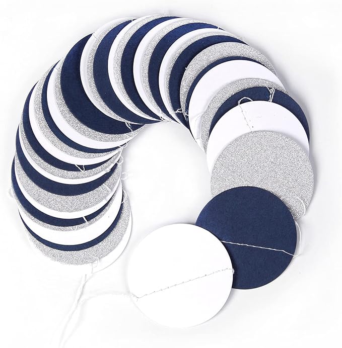Navy Blue White Silver Paper Garland,52Ft Gender Reveal Hanging Decoration Streamer Banner,Graduation Engagement Christmas Wedding Birthday Party Backdrop Bunting Lasting Surprise