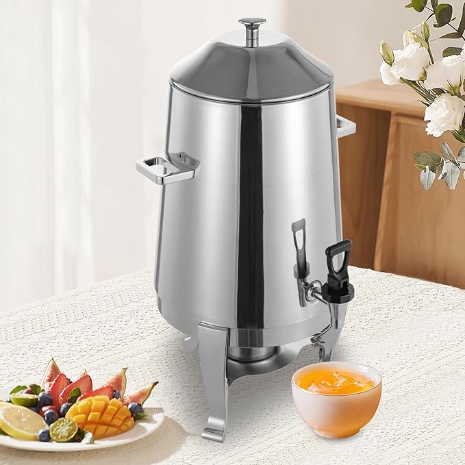 13L/3.43Gal Beverage Dispenser, Stainless Steel Hot Cold Drinks Urn with Fuel Stand, Thermal Tea Juice Milk Coffee Chafer Dispenser with Faucet for Parties Buffet Commercial Use (silver)