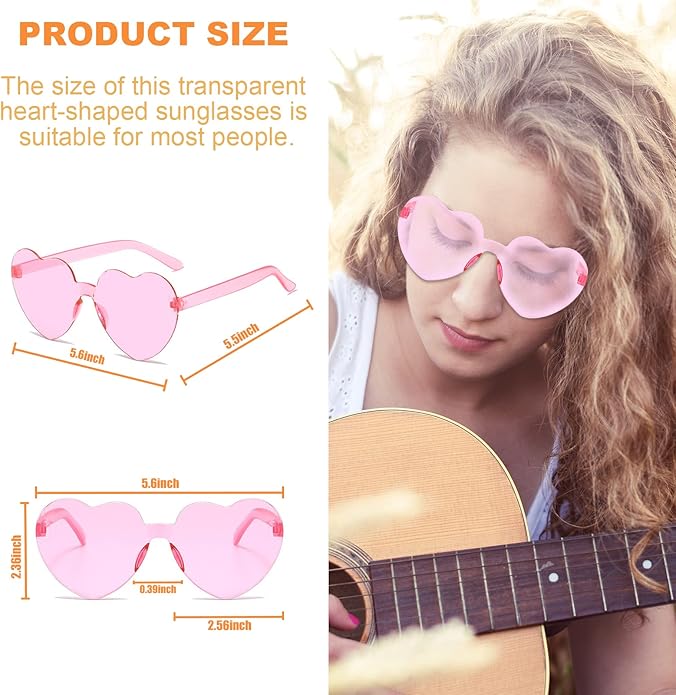 REHALY Valentine's Day Gifts - 16pcs Heart Shaped Rimless Sunglasses in Colorful Pink and Blue
