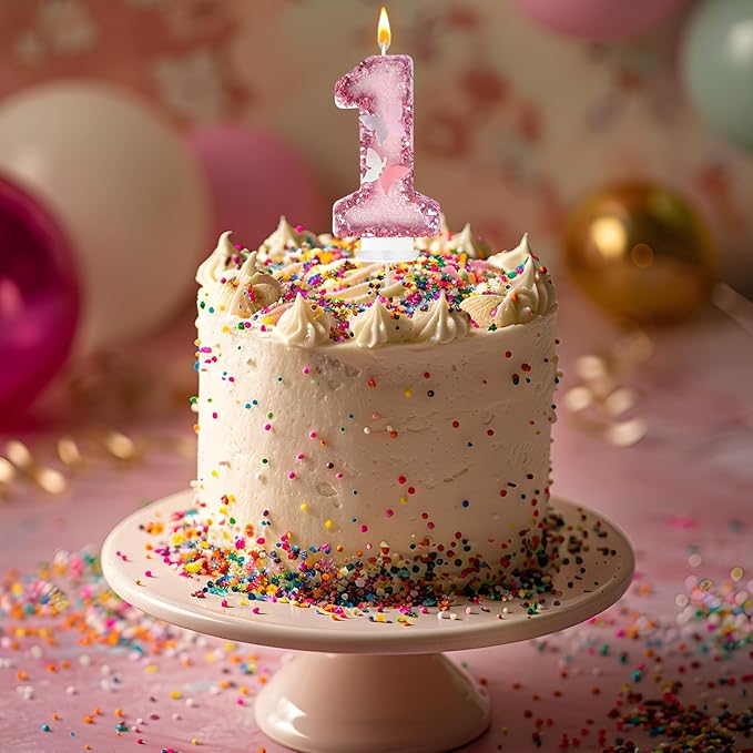 1st Birthday Candles, Glitter Butterfly Cake Toppers Pink Sequins Wedding Numeral Cupcake Decorations, Suitable for Girl and Boy Wedding Cakes, Party Celebrations, Birthday Decorations