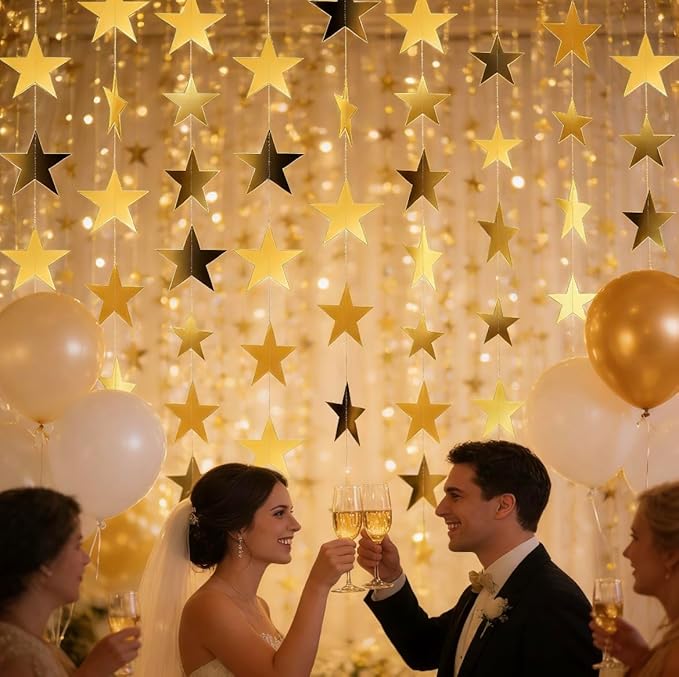 7 Pack 91.8 ft Gold Star Garland Banner Double Side Hanging Star Streamers Paper Star Banner Backdrop for Graduation Birthday Baby Shower Wedding Classroom Party Ceiling Decorations